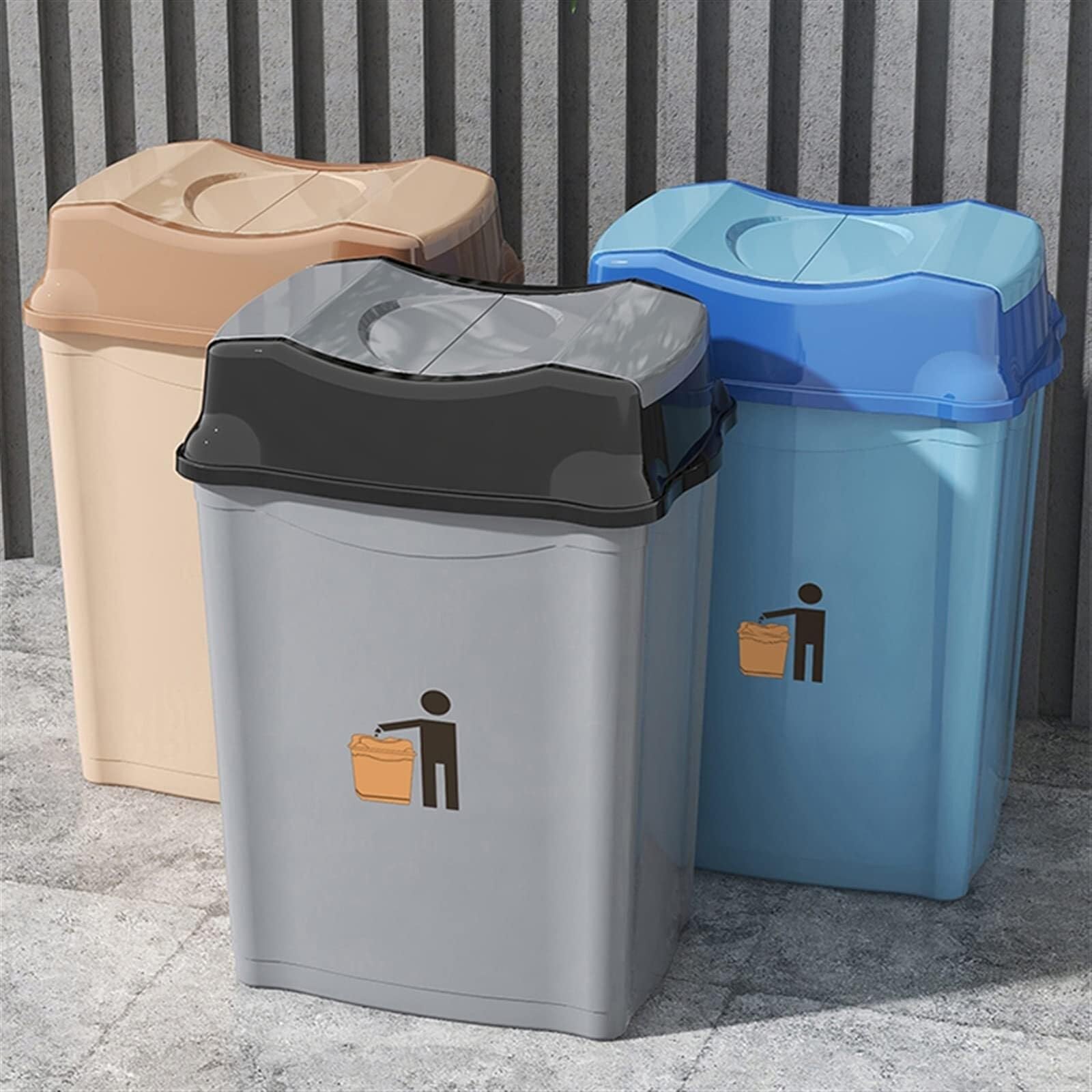 Plastic Swing-Top Trash Can 6/12/20/30/50/80L, Removable